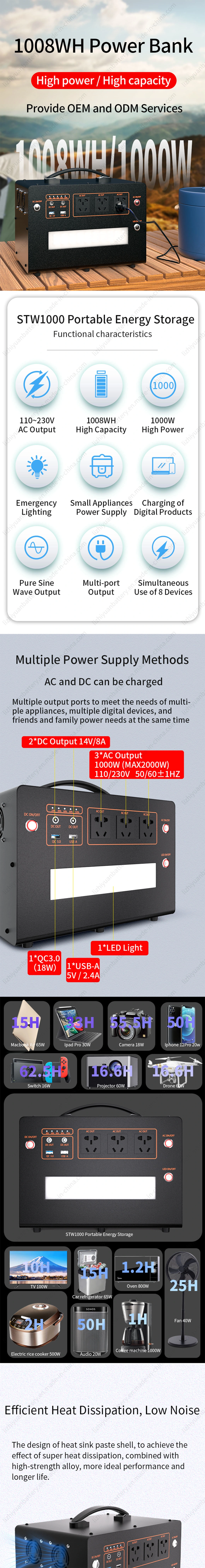 1000W Factory Convenient Energy Storage High Power Fast Charging Outdoor Power Supply